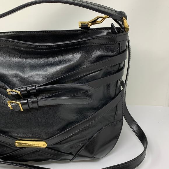 Burberry Bridle Dutton Hobo Bag Leather Double Belted Gold Buckle Black - Picture 3 of 15